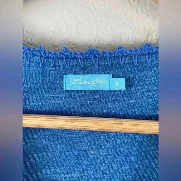 J. McLaughlin Blue Linen Stitch Embroidered Tassel Casual Top Women's Small - Picture 5 of 11